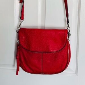 Vince Camuto Crossbody Bag Purse Scarlet Red 100% Genuine Leather Pockets Galore